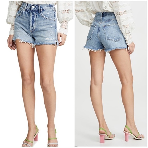Agolde Shorts Womens Jaden Blue Denim High Rise Distressed Grunge Cut Off sz 24 - Picture 1 of 9